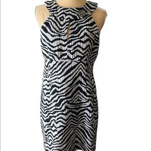 MICHAEL KORS Women's Sz 10 Dress Zebra Print Lined Back Zip Front Keyhole in EUC